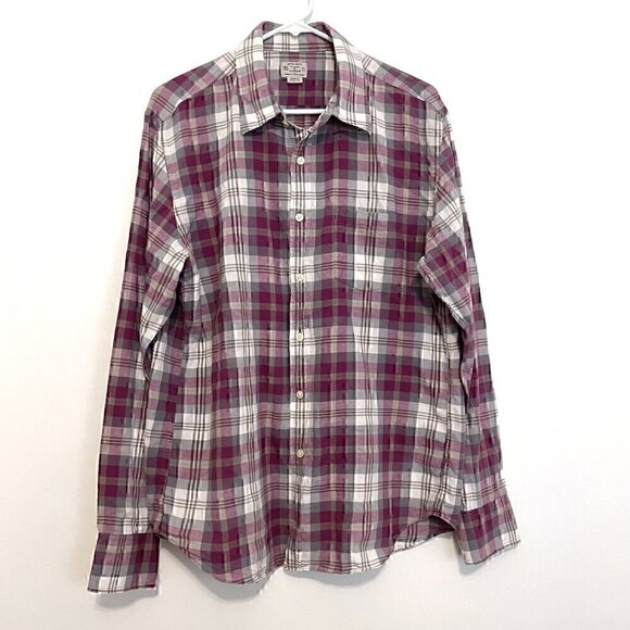 J. CREW Mens Madras Shirts Tailored Purple Gray Plaid Long Sleeve Button Down L - Picture 2 of 15